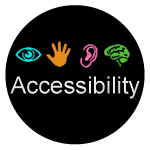 Accessibility Logo with the icons of an eye, hand, ear, and a brain with the text Accessibility