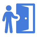 stick figure next to open door